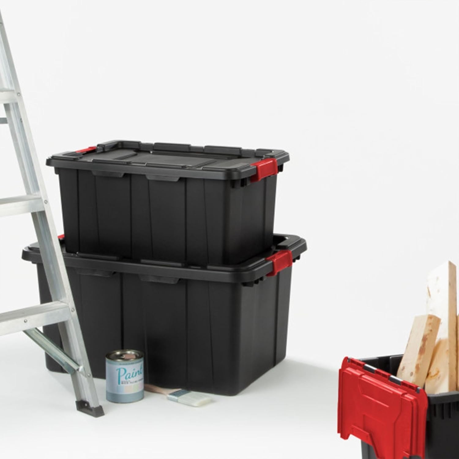 6-Pack 15 Gallon Heavy-Duty Plastic Storage Bins with Lids – Black