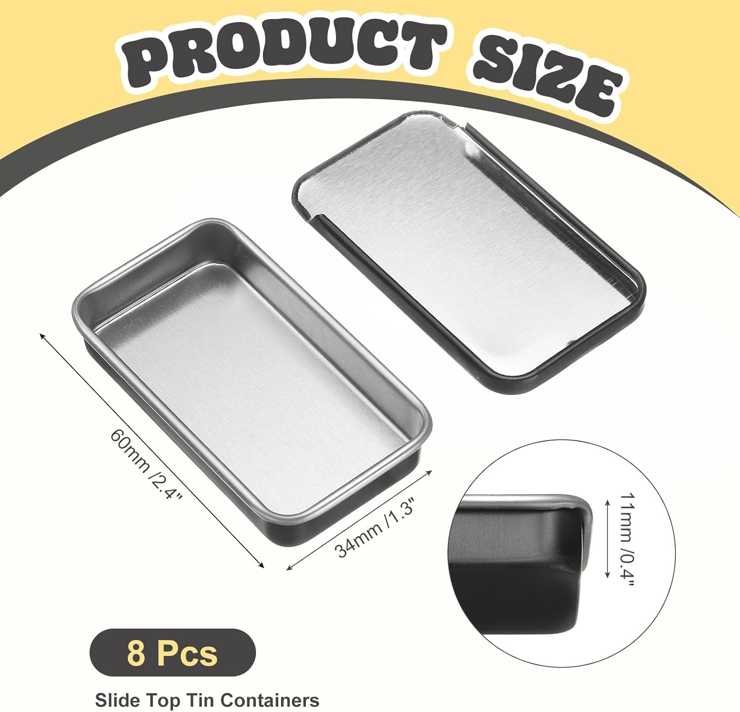8Pcs Slide Top Tin Containers, Mini Metal Empty Tins Box with Sliding Lids, 2.4&Prime;
