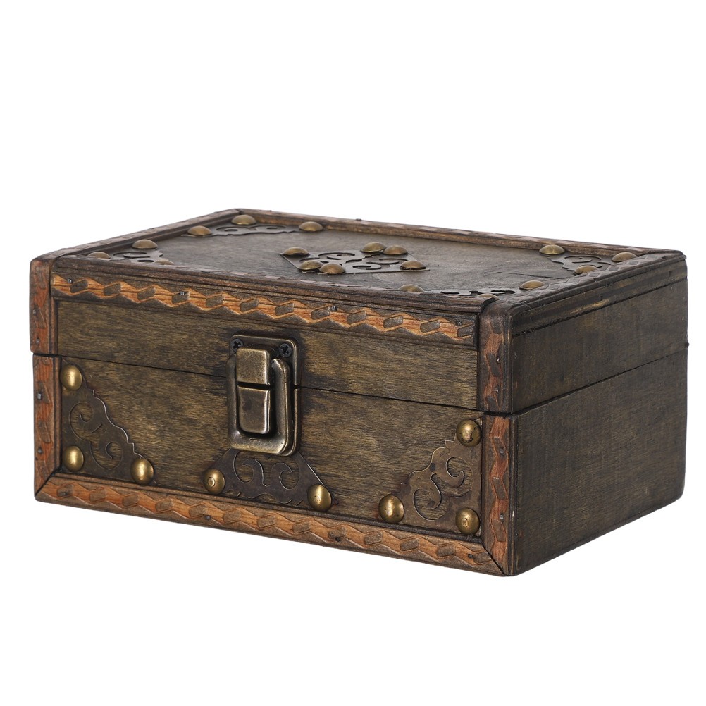 Vintage Jewelry Box Wooden Treasure Chest Decorative Trinket Organizer