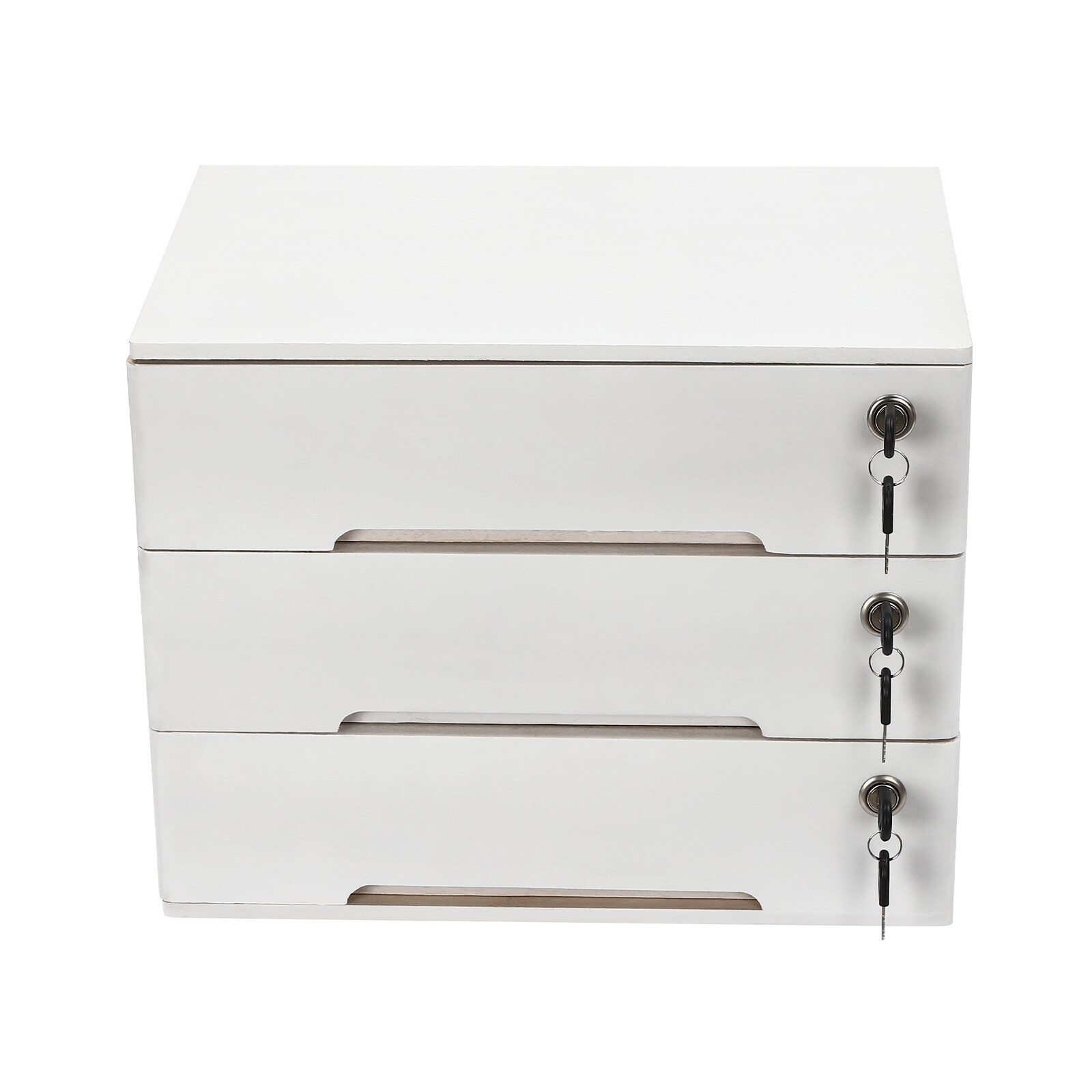 Wooden Desktop Storage Box with Lockable Drawers, Office Supplies File Organizer