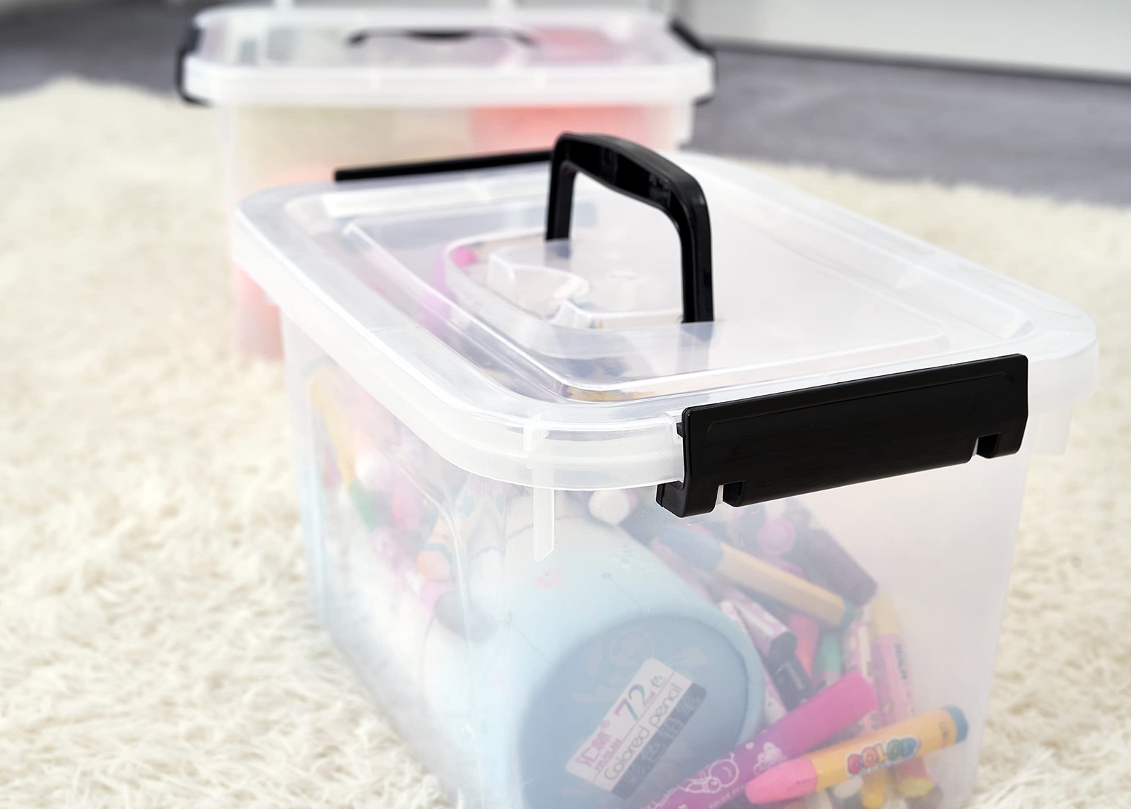 JUJIAJIA Clear Storage Latch Box/Bin 2 Pack Plastic Organizing Container with