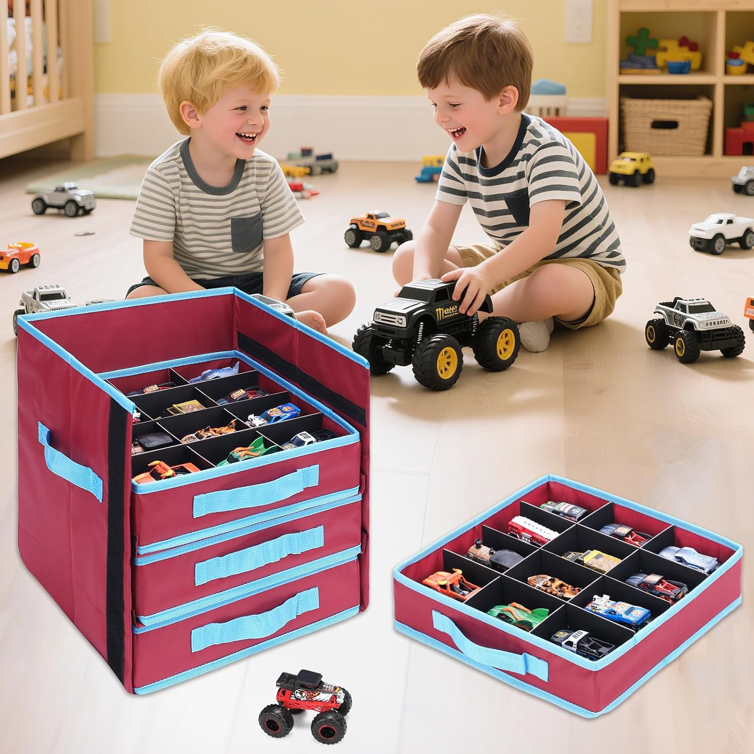 Monster Truck Storage Organizer, 4-Layer Trucks Storage Box with 48 Compartments