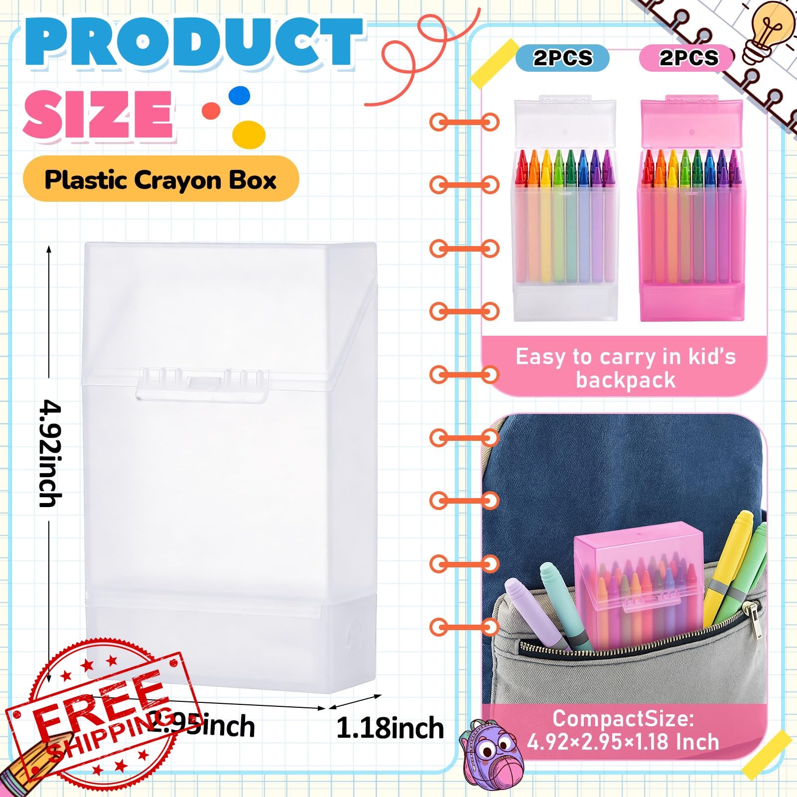 Clabby 2pk Crayon Box Clear Pink