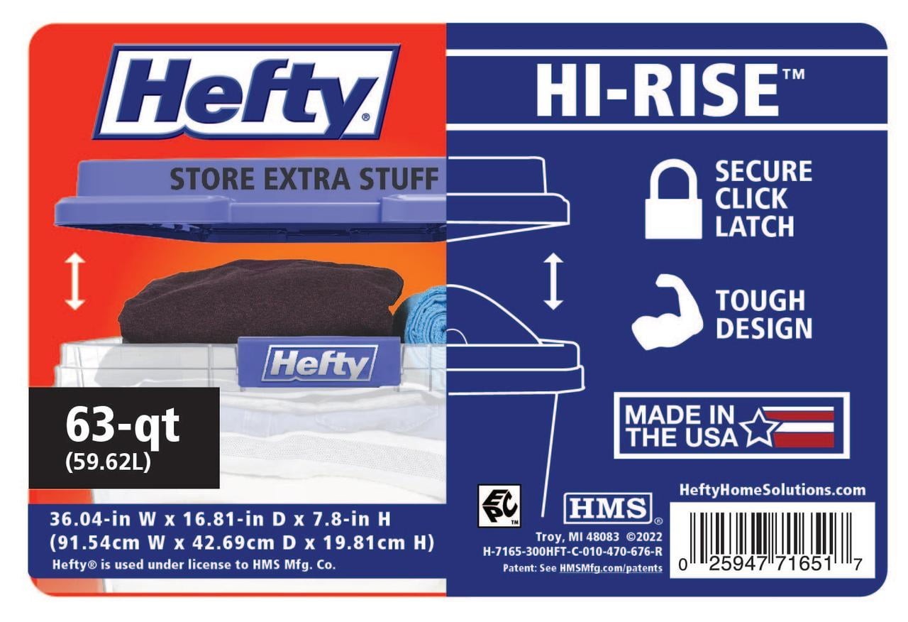 (4 pack HI-RISE 63 Quart Large Latching Storage Bin Clear Plastic Storage