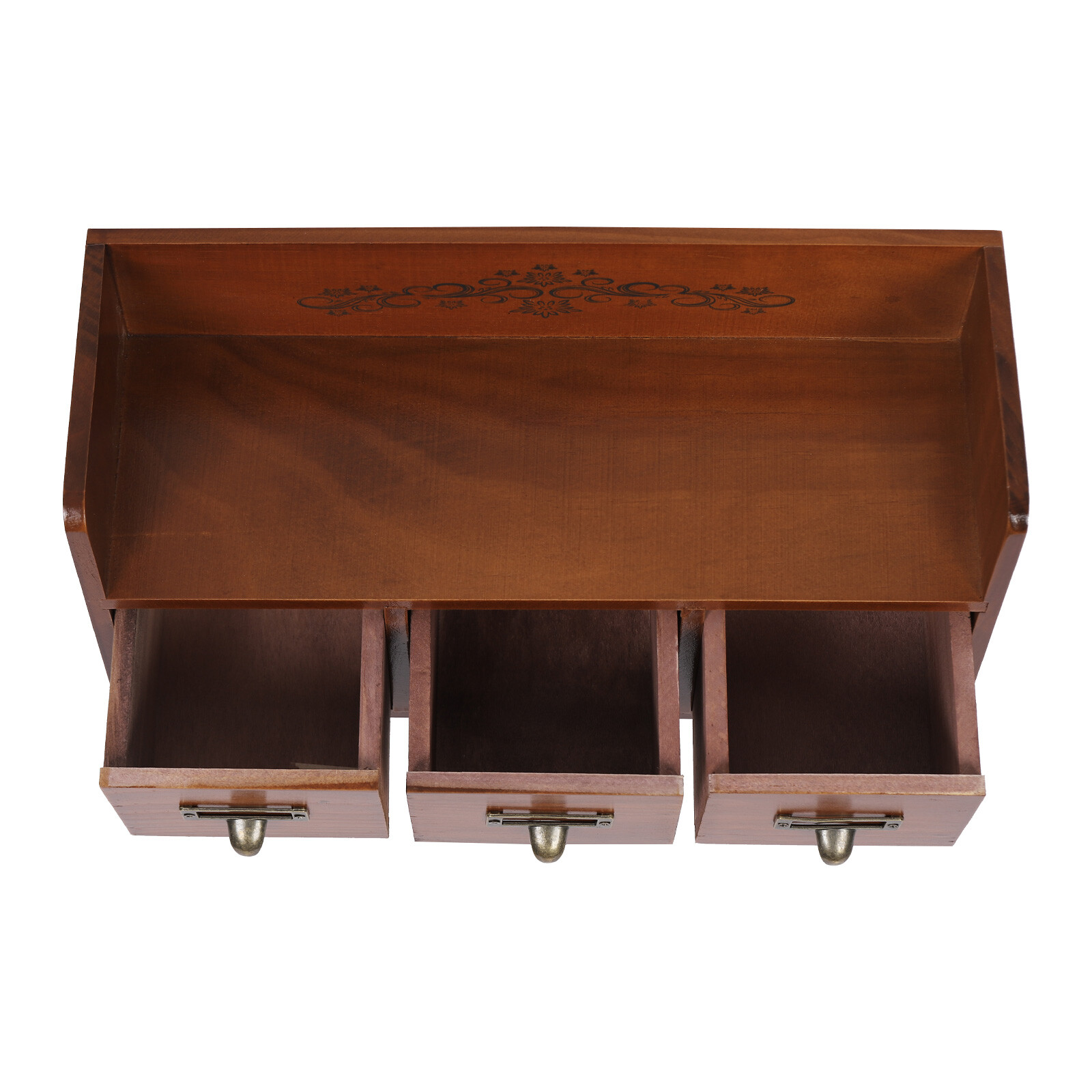 Vintage 3-Drawer Pine Wood Desktop Organizer for Cosmetics and Jewelry