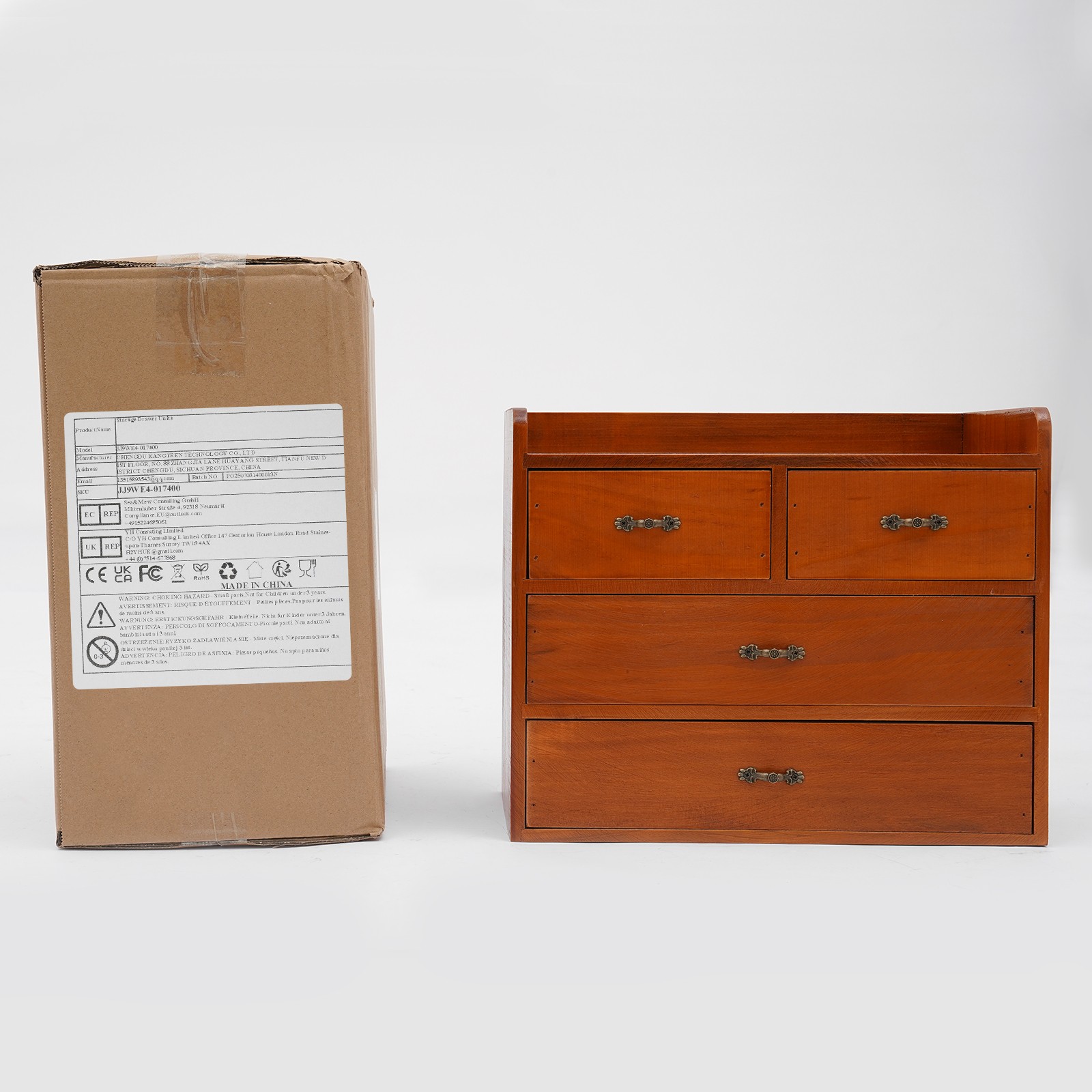 Retro Wooden 4 Drawer Desk Organizer Office Bedroom Tabletop Storage Drawer Box
