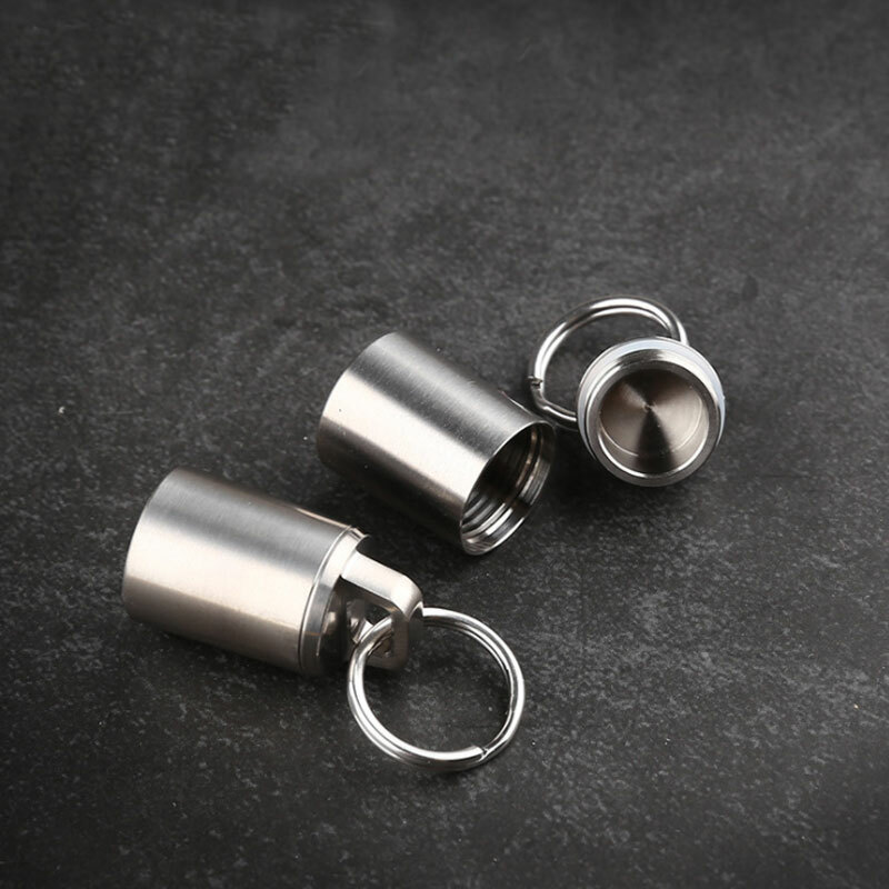 Mini Titanium Keychain Storage Box Pill Capsula Case Outdoor Portable EDC Tool