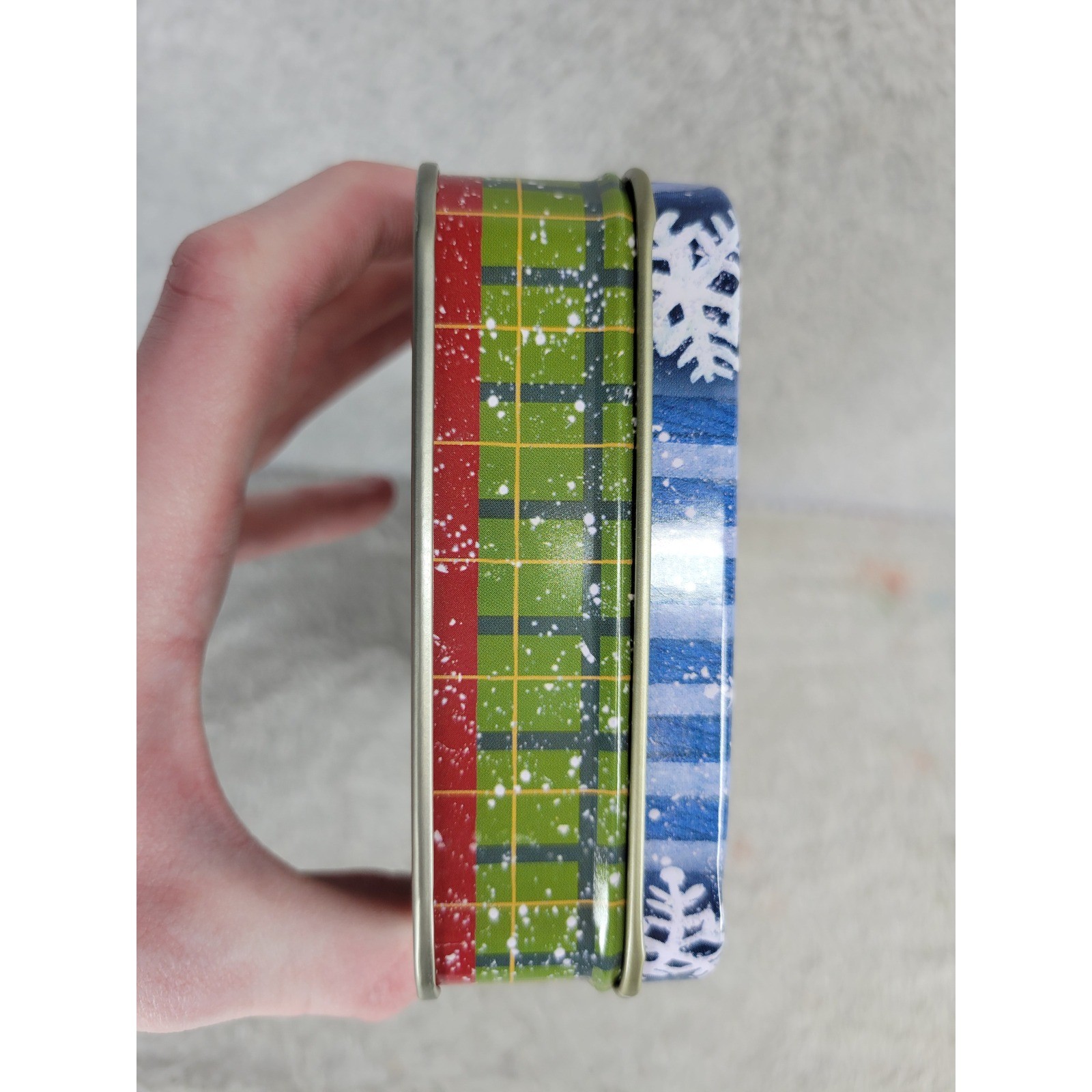 Christmas Snowman Tin Box Storage Container Holiday Winter Scene