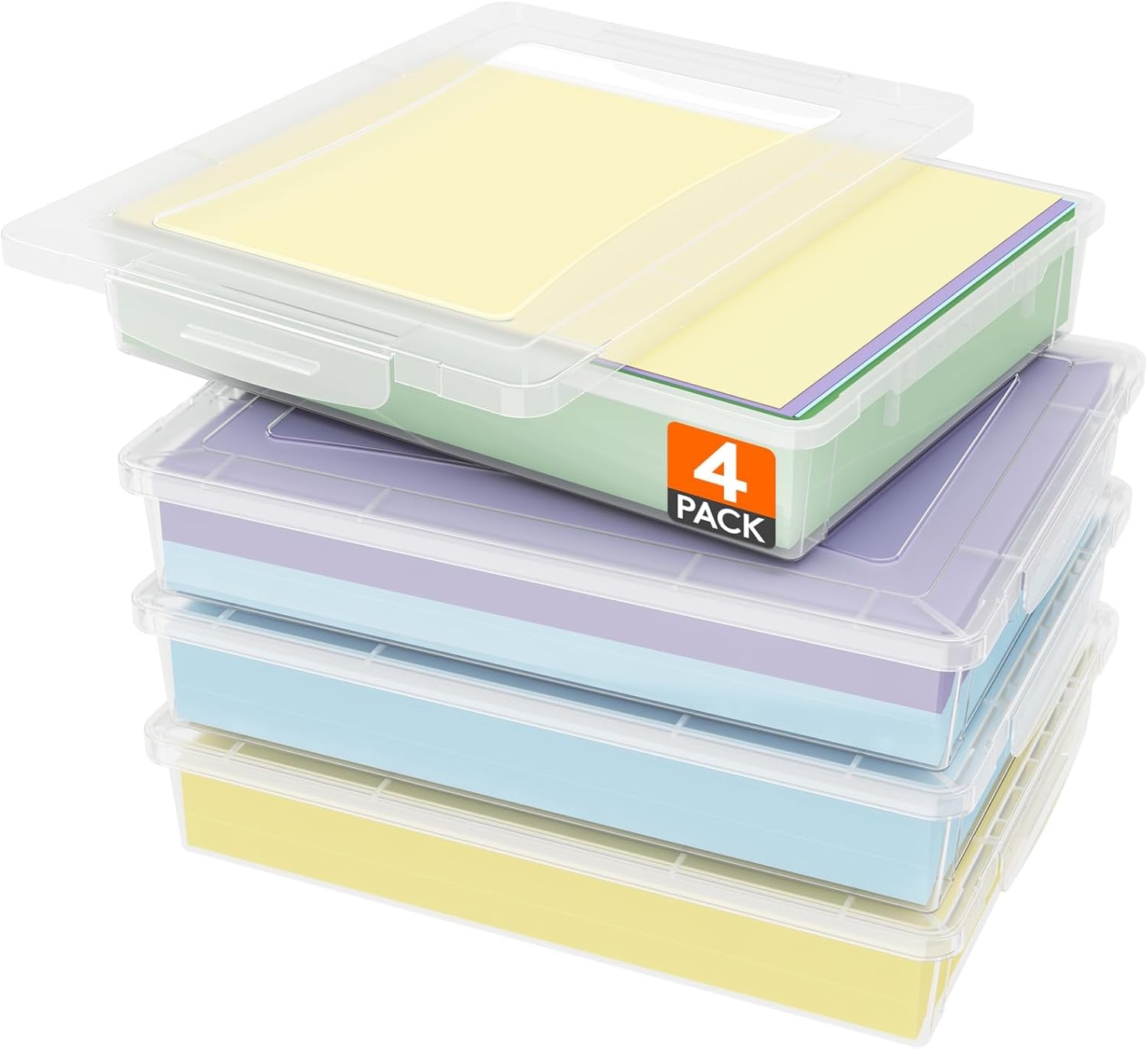 8 Pack Plastic Multi-Purpose Storage Box W/ Latching Lids Clear A4 Paper Storage