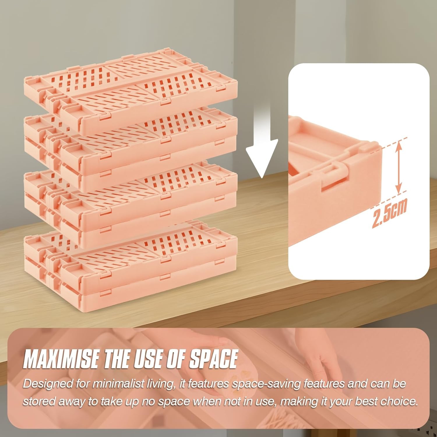 4 Pcs Collapsible Stora Crates, 10×5.9×4 inches Space-Saving Folding