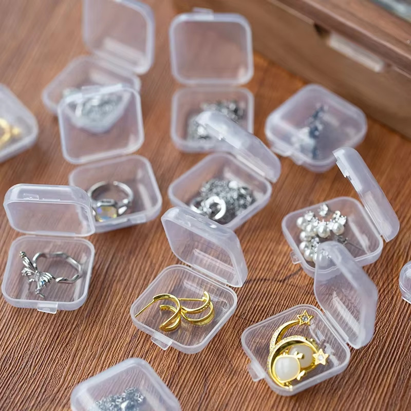 100/1Pcs Mini Jewelry Storage Boxes Plastic Transparent Square Storage Box for P