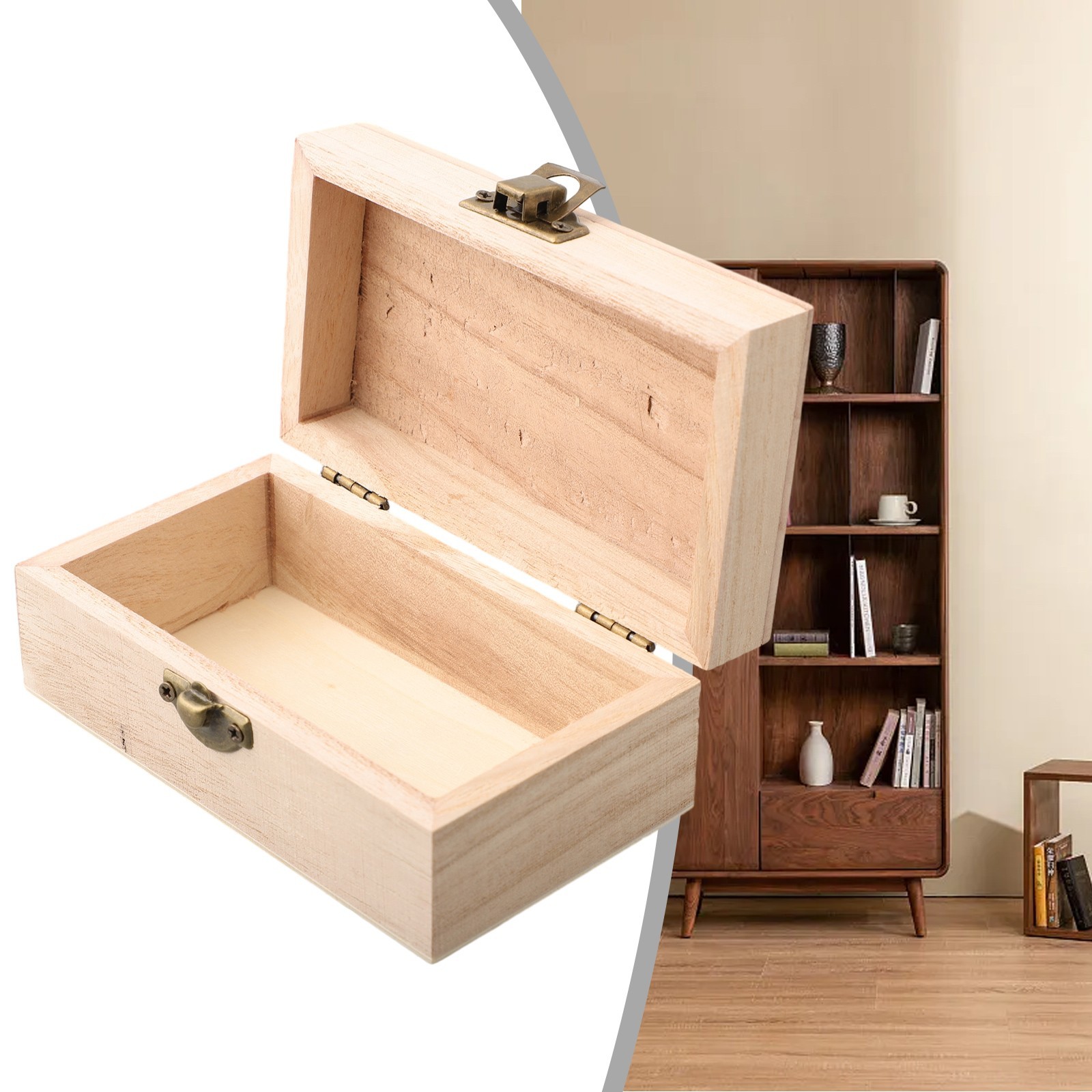 Plain Wood Wooden Square Hinged Storage Boxes Craft Box