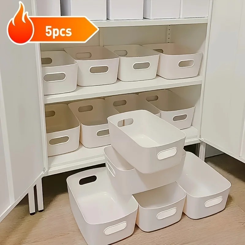 5PCS Stackable Storage Boxes Plastic Organizer Containers Kitchen