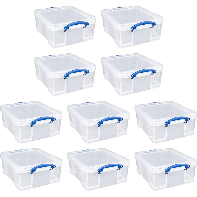 Clear Plastic Storage Bins Stackable Impact Resistant Organizers Lightweight 17L