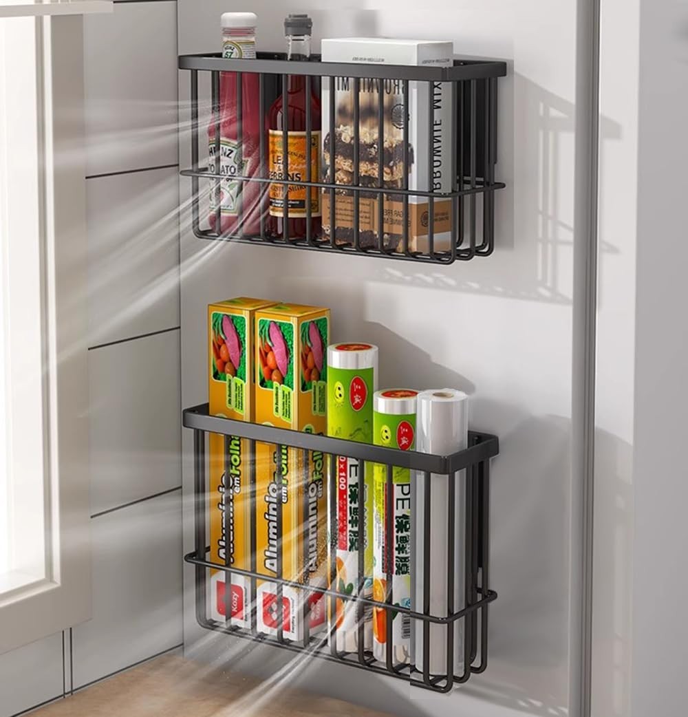 2-Piece Wall-Mounted Storage Boxes for Kitchen, Bathroom & Wardrobe – Black Orga