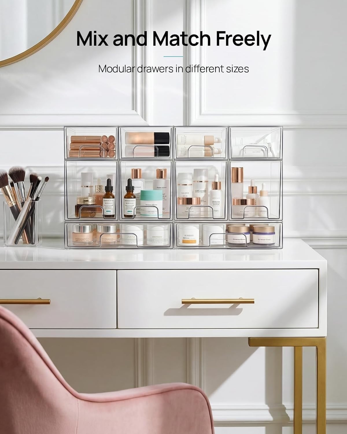 6 Pack Small Clear Stackable Storage Drawers,Acrylic Bathroom Makeup Organize…
