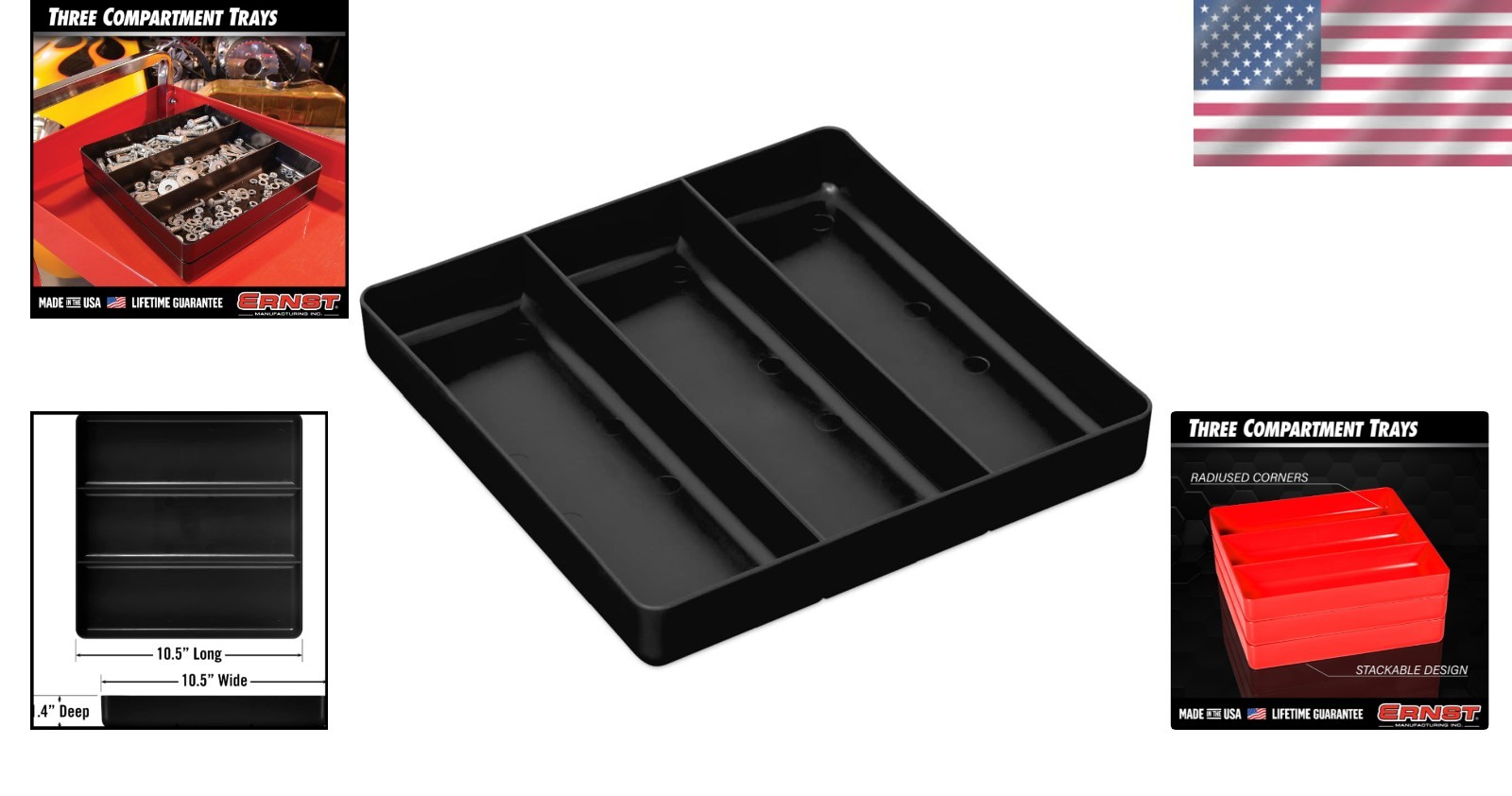 Impact-Resistant 3-Compartment Stackable Organizer Tray for Efficient Storage