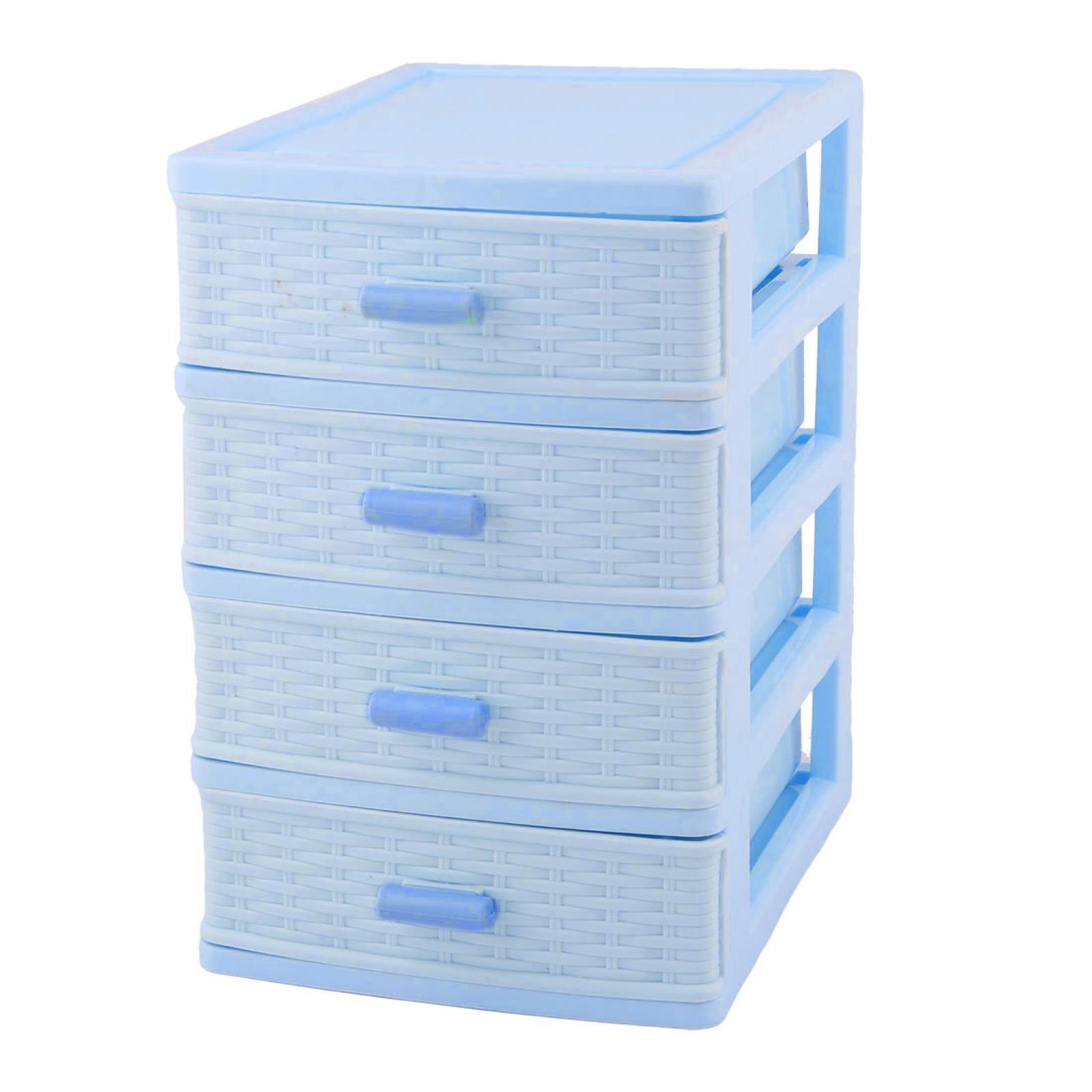 Bedroom Room Plastic 4 Layers Cosmetics Sock Jewelry Storage Box Case Light Blue