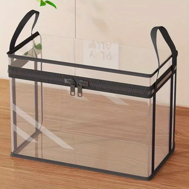 2-Pack Transparent Storage Boxes Foldable Plastic Organizer with Lid Large