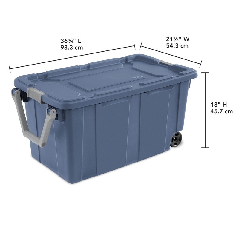 40 Gallon Wheeled Industrial Tote Rugged Plastic Storage Bin Latch Lid 2 Count