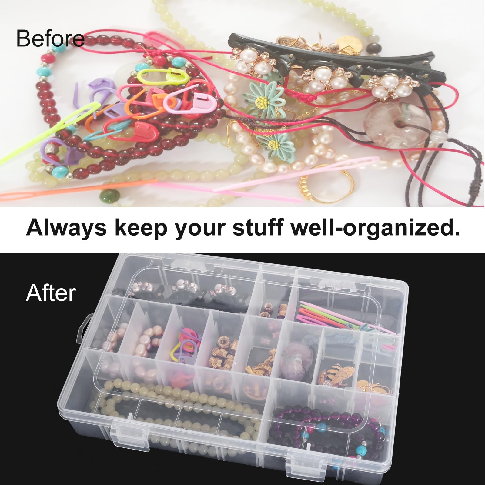 2 Pack 24 Grids Clear Plastic Organizer Box, Storage Container with Adjustabl…