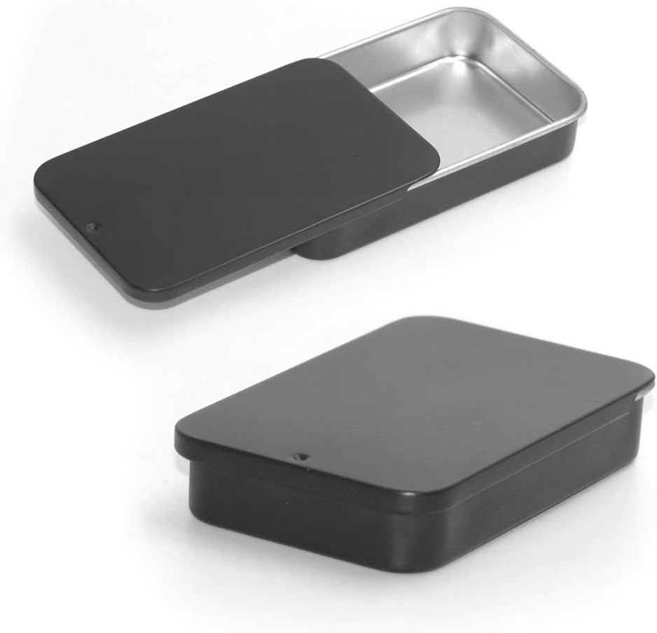 6 Pack Metal Rectangular Sliding Lid Tin Boxes Black, Containers Portable Box Sm