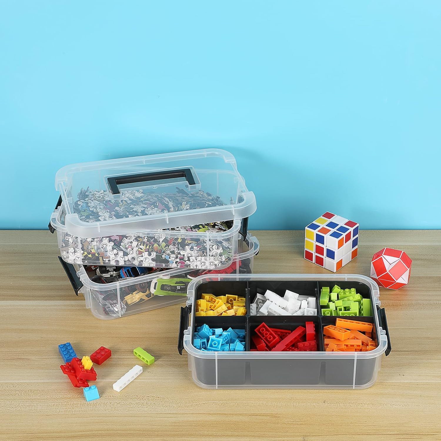 Stackable 3-Tier Plastic Storage Bins with Lids – 2 Pack Craft Organizers