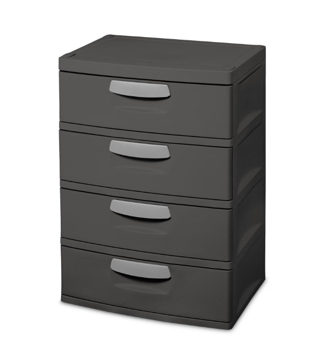 Sterilite 4 Drawer Unit Durable Plastic Storage Chest Garage Basement Dark Gray