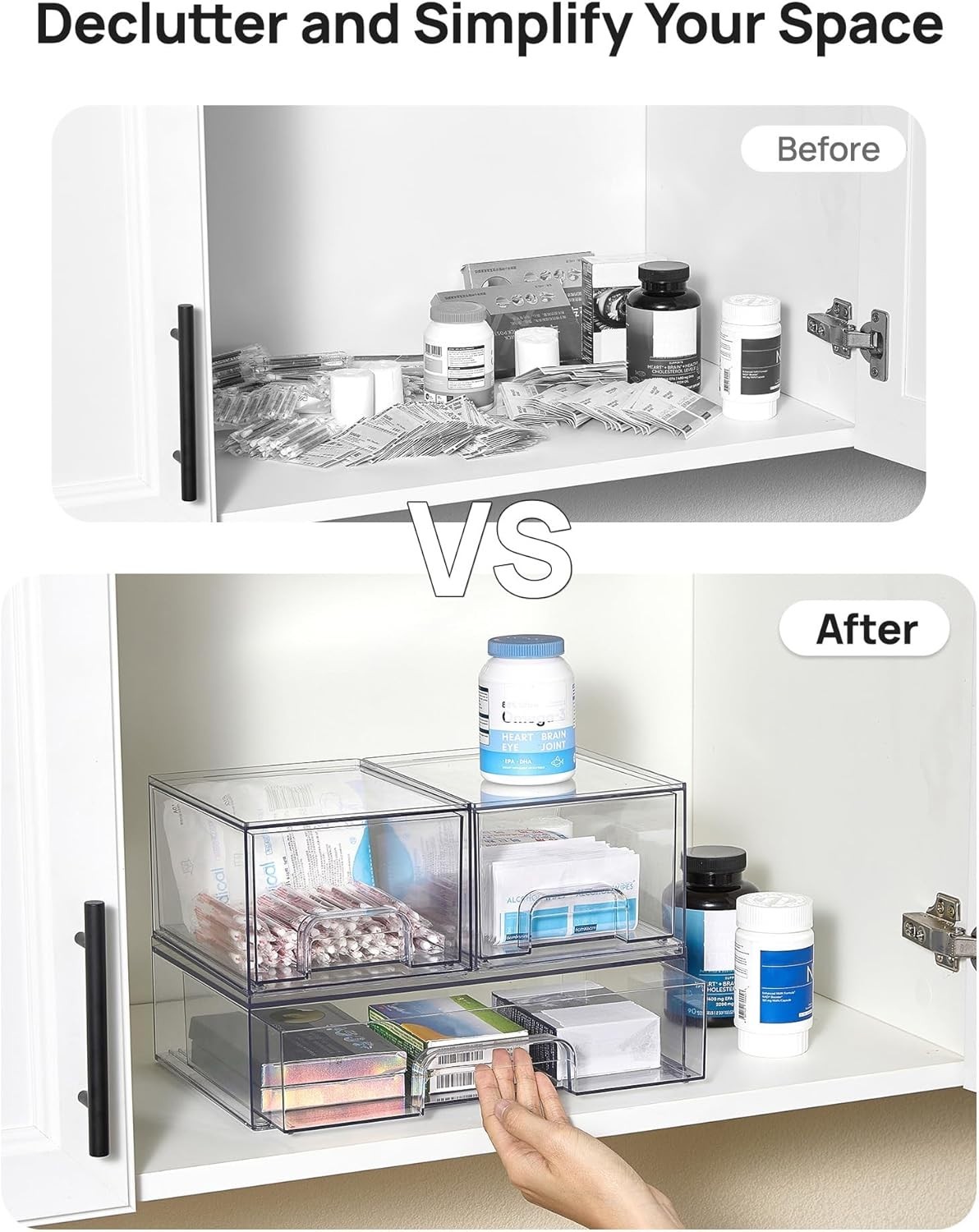 Stackable Storage Drawers 3 Count Clear Plastic Organizers for Beauty Supplies