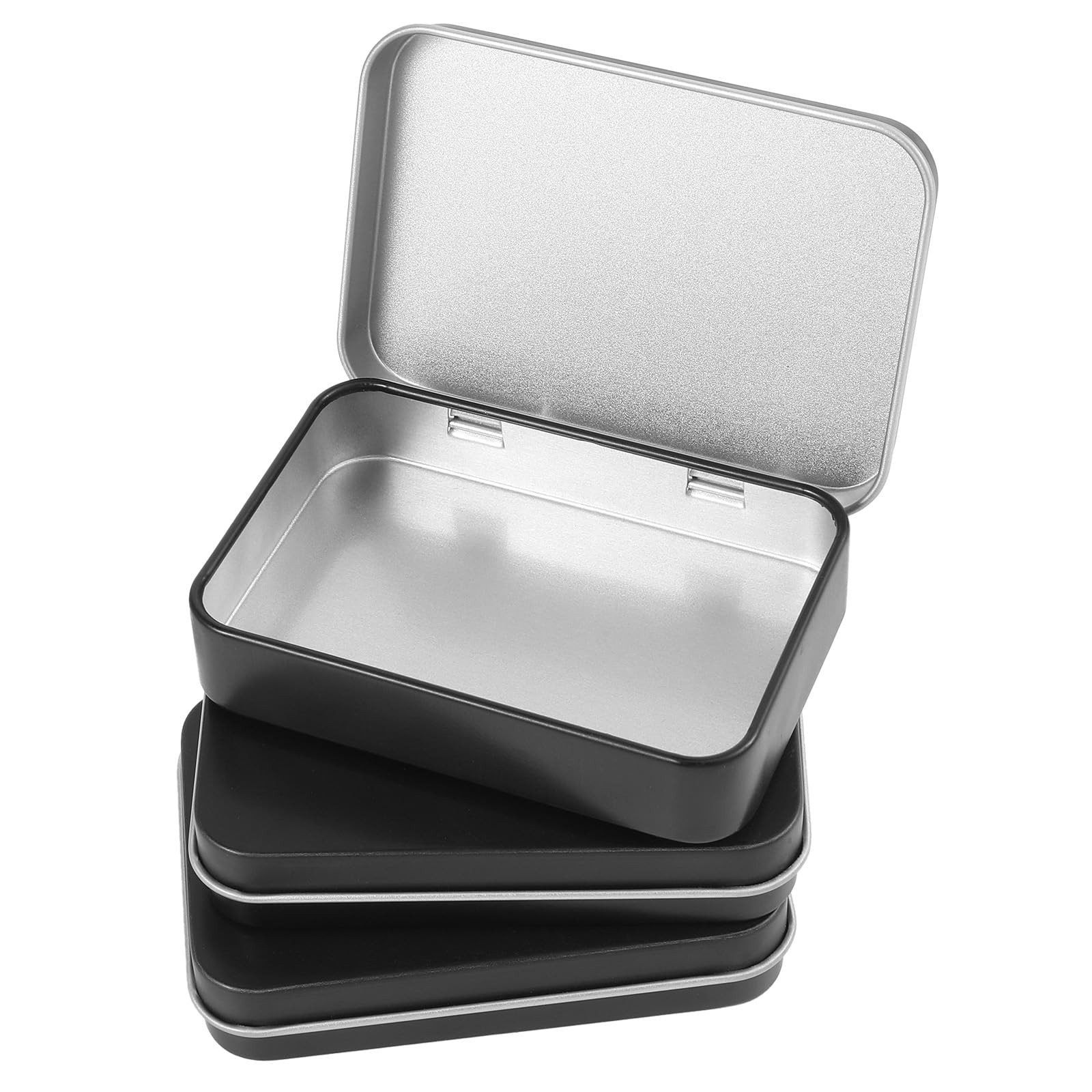 Gtziqa 3 Packs Metal Rectangular Hinged Tin Box, Mini Empty Storage Box with …