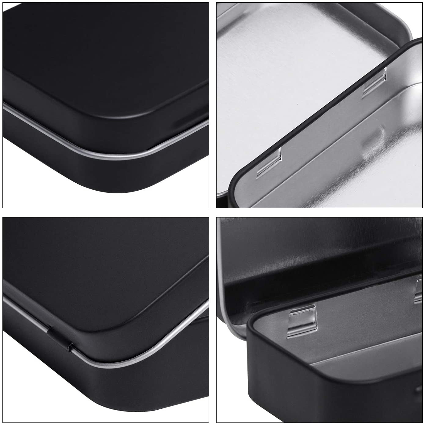 Metal Rectangular Hinged Tins, Pack of 40, Matte Black | Mini Portable