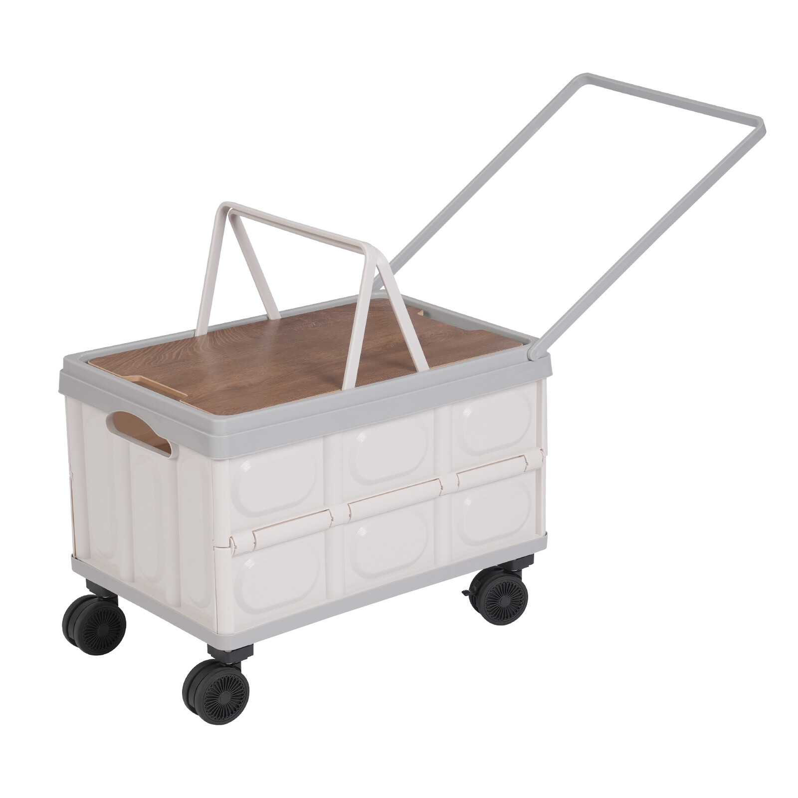 Foldable Cart Gray Large Capacity 55L Container Outdoor Storage Box W/ 4 Wheel