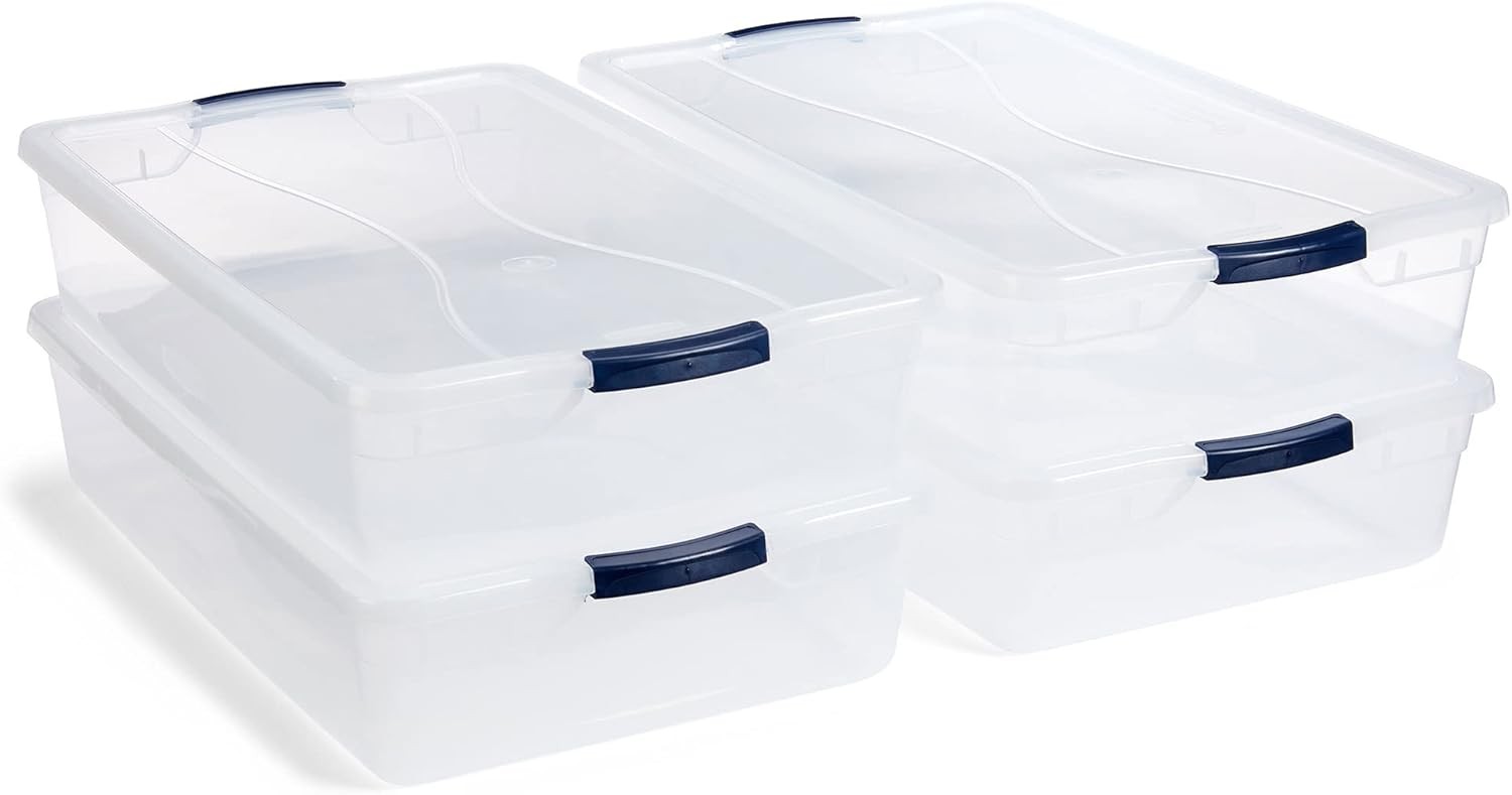 Cleverstore 42 Quart Stackable Plastic Storage Bin W/ Lids Garage Closet &