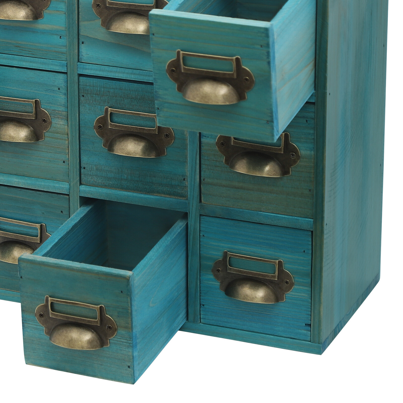 12 Drawers Wooden Blue Cabinet Desktop Storage Organizer of Cabinet Bedroom