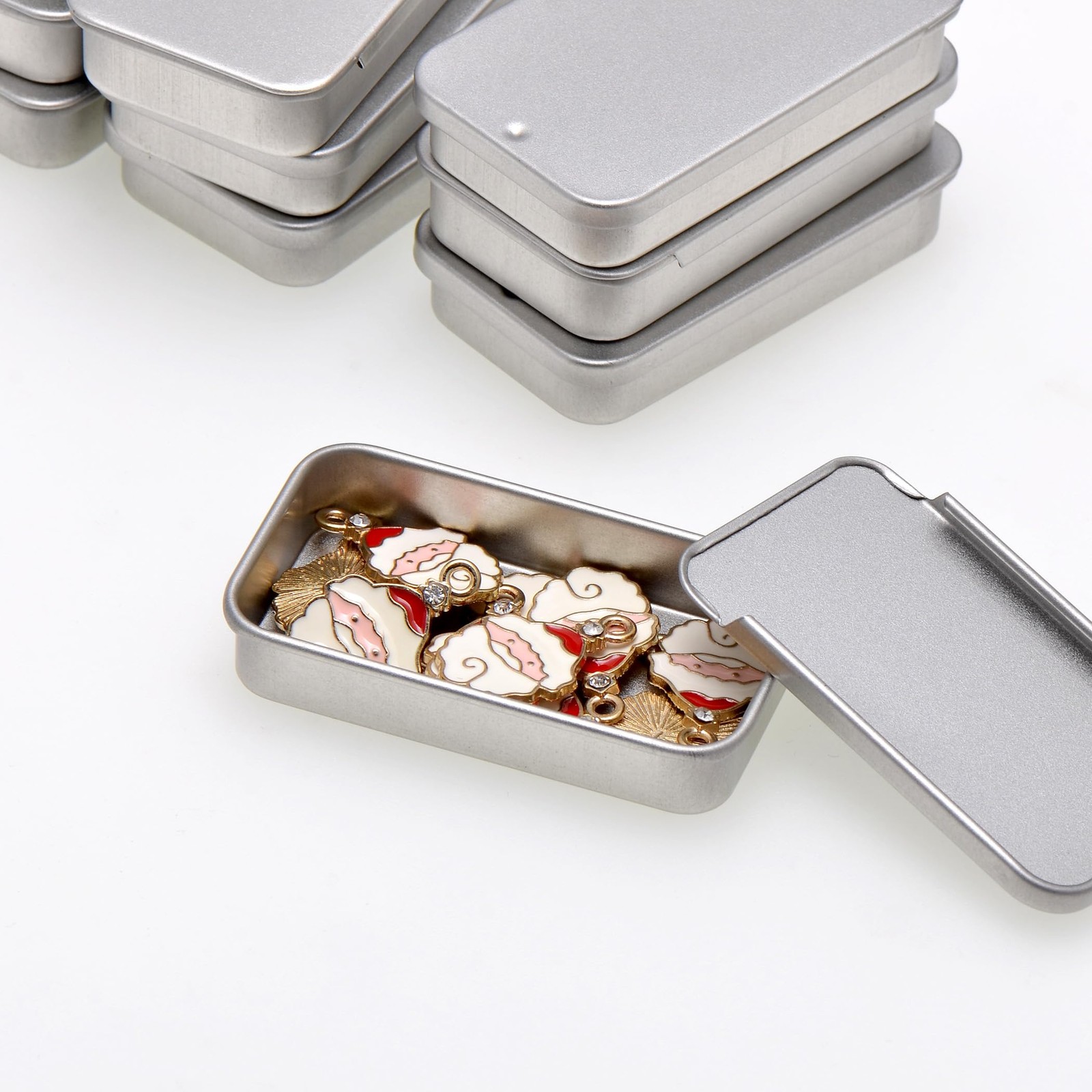Tiny Tin Box Containers 10 Pack Slide Top Mini Storage 2.36 x 1.34 inch