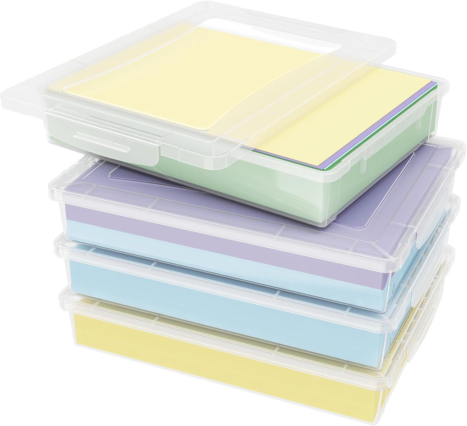 4 Pack Plastic Multi-Purpose Storage Box with Latching Lids, Clear A4 Paper