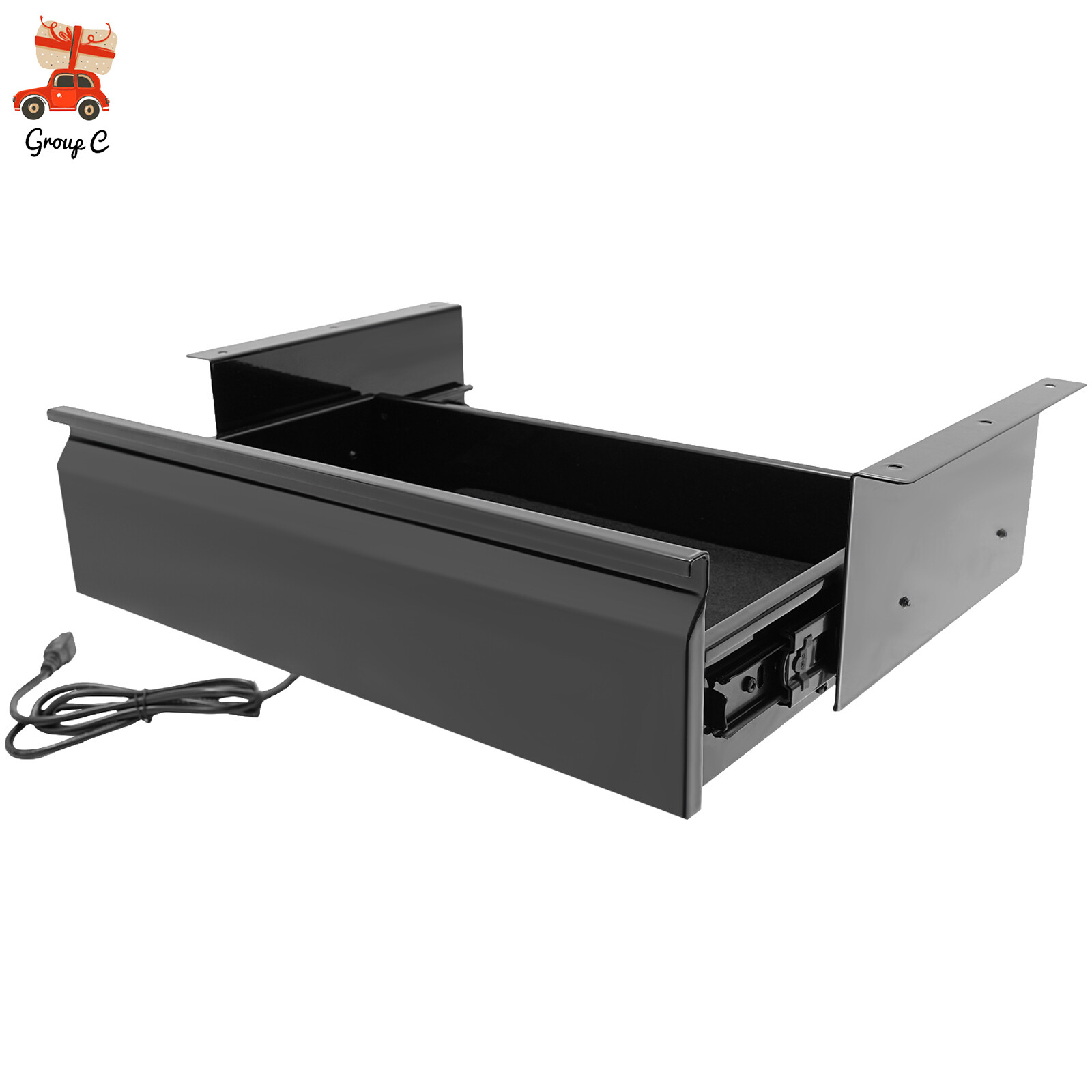 Under Desk Mounted Sliding Pull-out Storage Drawer with Built-in Power Strip