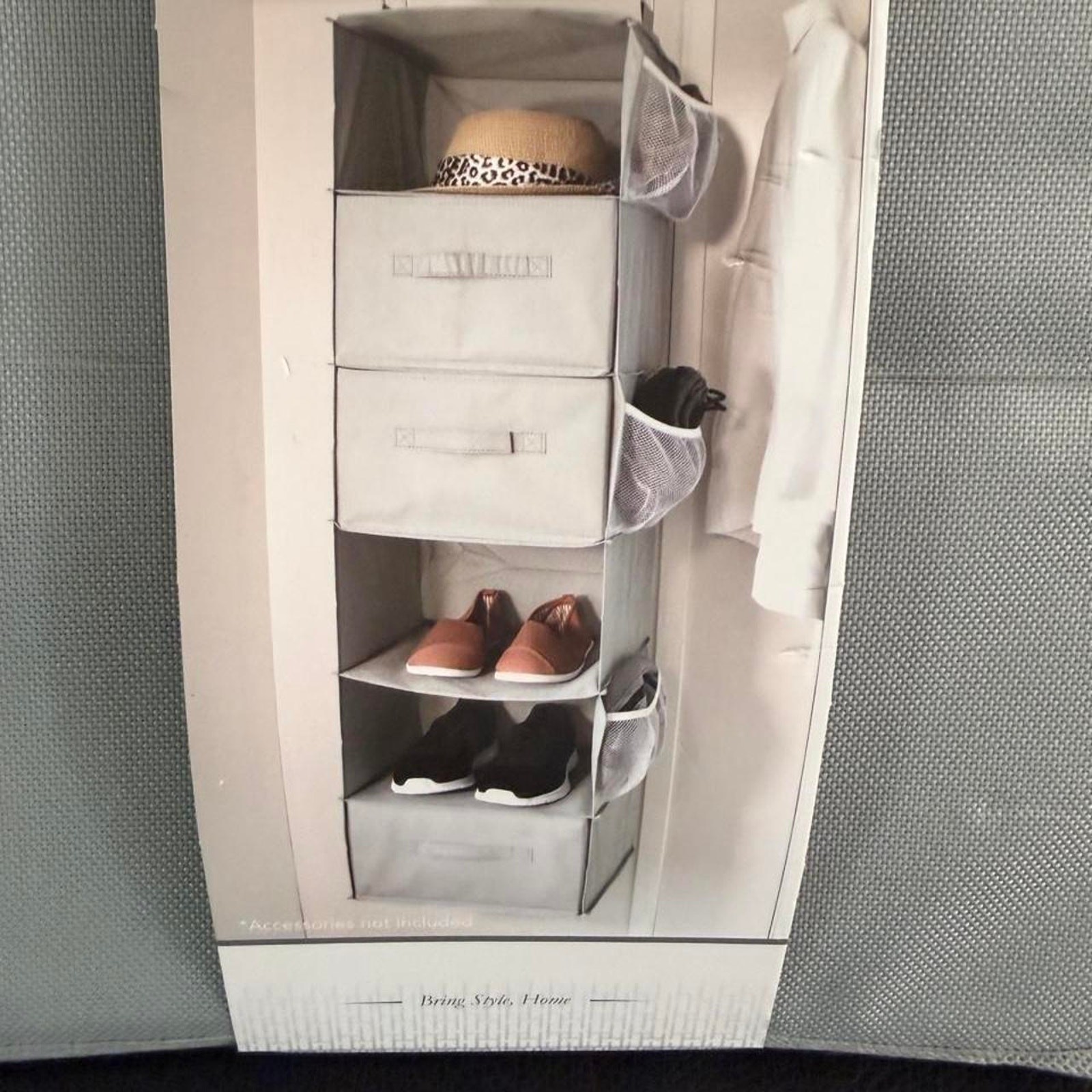 Huntington Home Hanging Closet Organizer Gray 12x12x43.3 Storage Shelves NWT