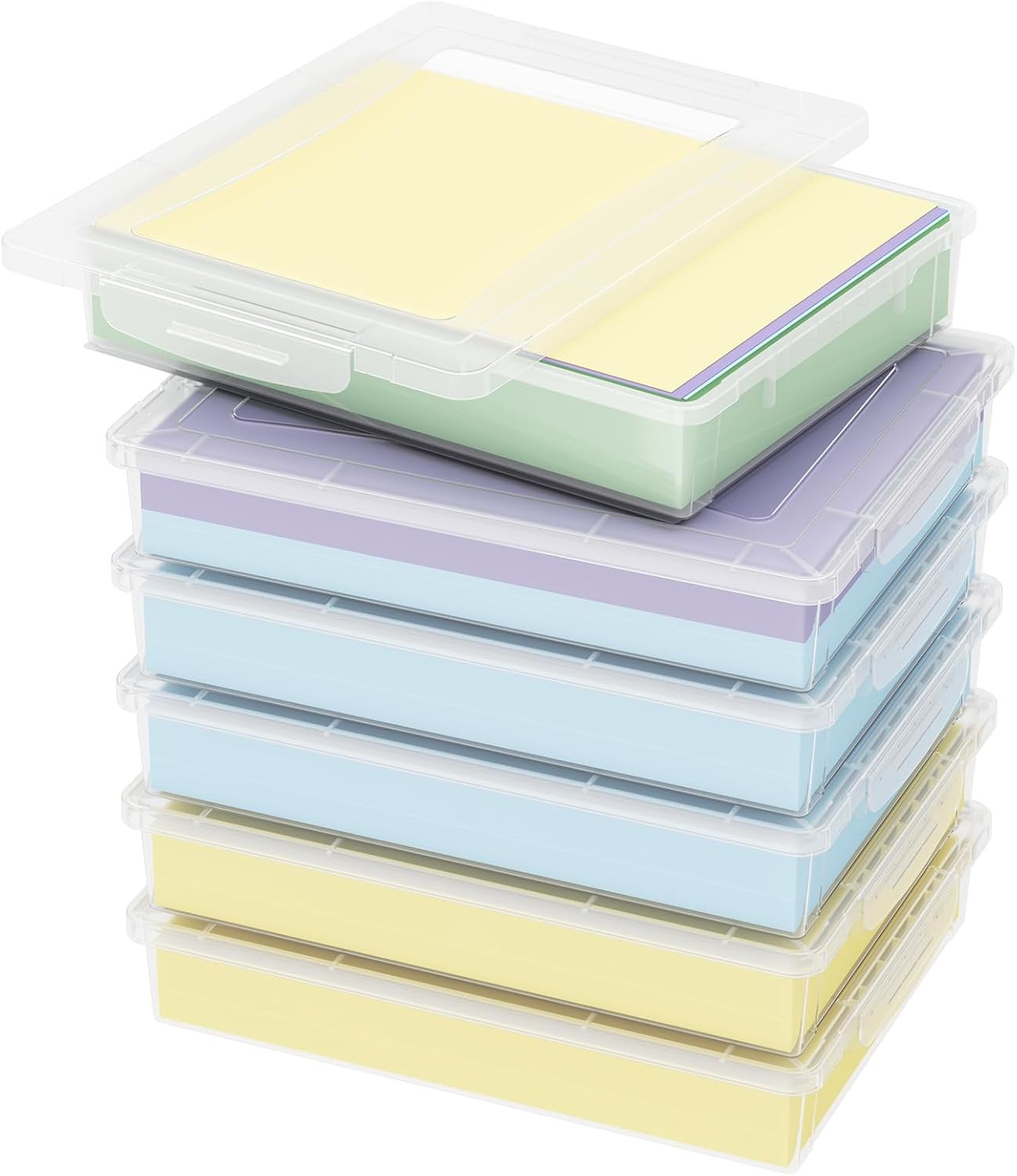 8 Pack Plastic Multi-Purpose Storage Box W/ Latching Lids Clear A4 Paper Storage