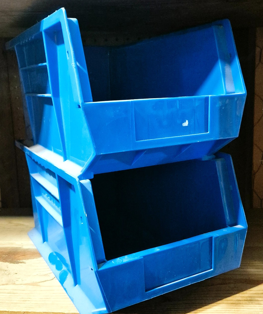 4 BOXES Extra Large Blue Plastic Stackable Storage Bins Box L15&Prime; x H7&Prime; x W8.5&Prime;