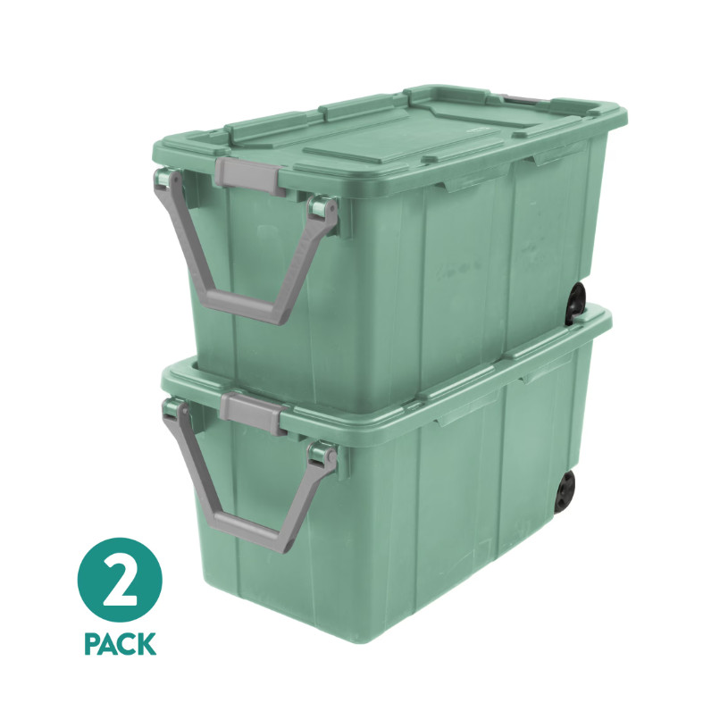 Sterilite Extra Large Wheeled Industrial Storage Bin,40 Gallon,Light Green,2Pack