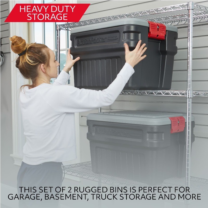 24 Gallon Action Packer Storage Bin, Heavy Duty Plastic, Lockable, Black