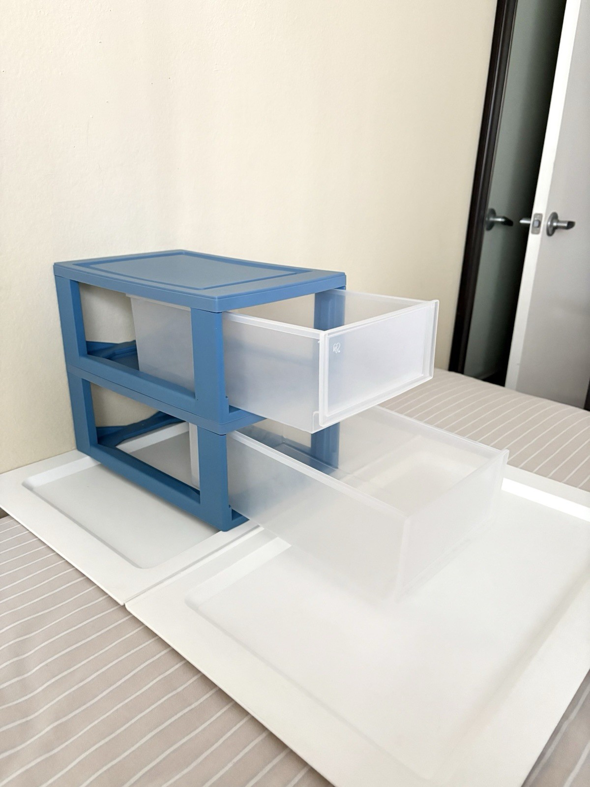 IRIS Stacking Stackable Storage Drawer Organizer Plastic Blue 8.5” Set of 2