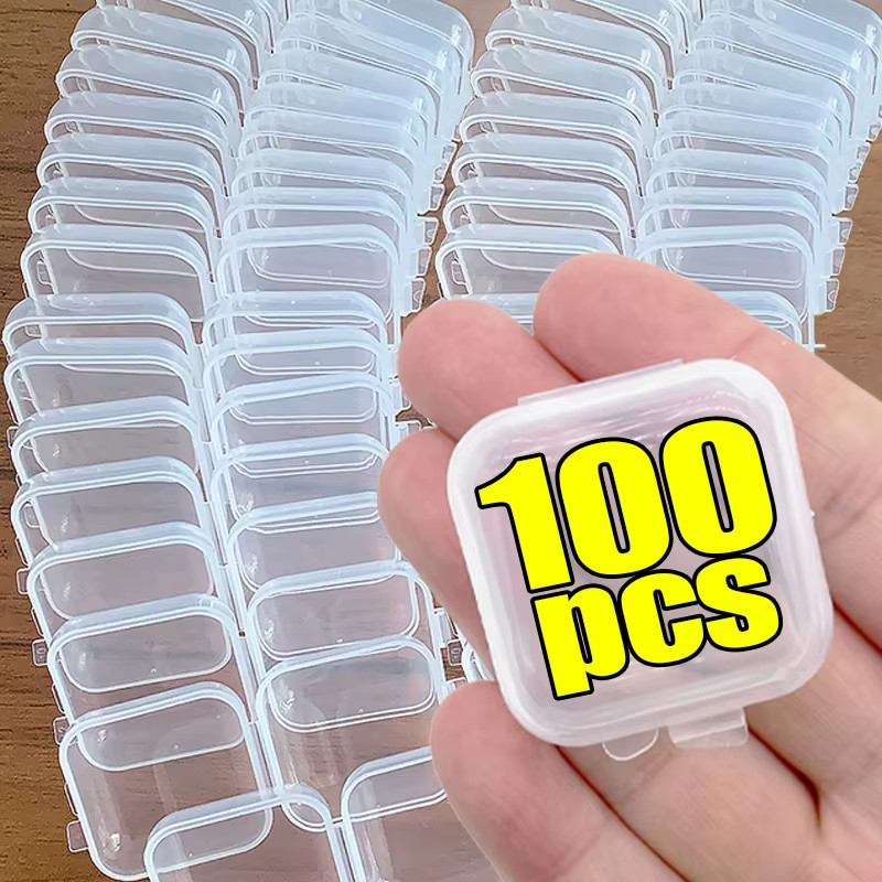 100/1Pcs Mini Jewelry Storage Boxes Plastic Transparent Square Storage Box for P