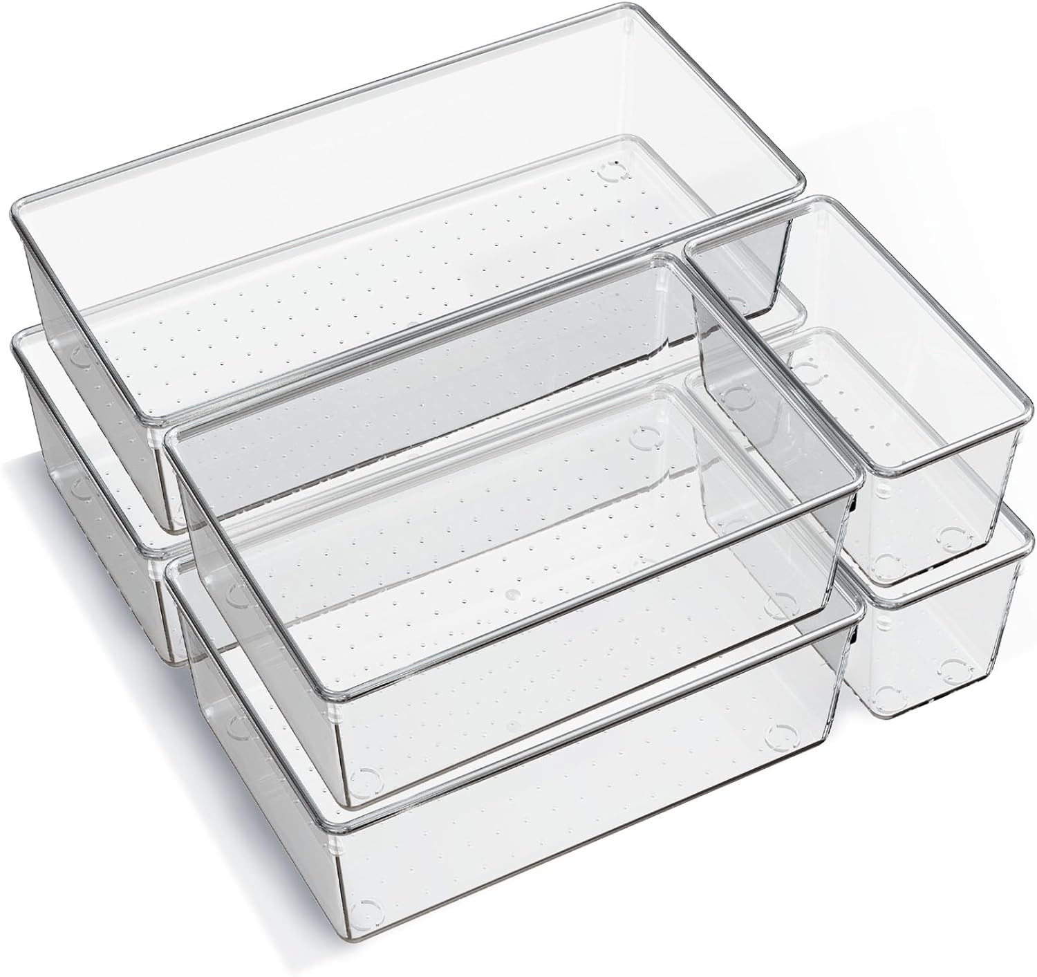 New 6 Pack Clear Plastic Drawer Organizer Trays Acrylic Storage Bins Dividers