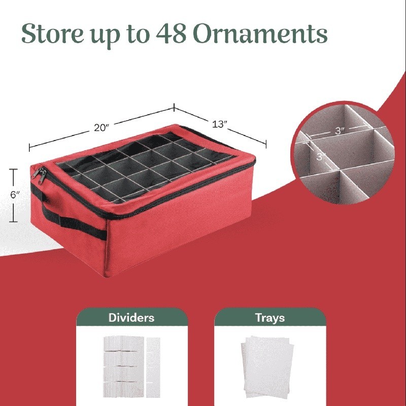 Ornament Storage Box 48 Compartment Organizer Christmas Decorations W/ Dividers