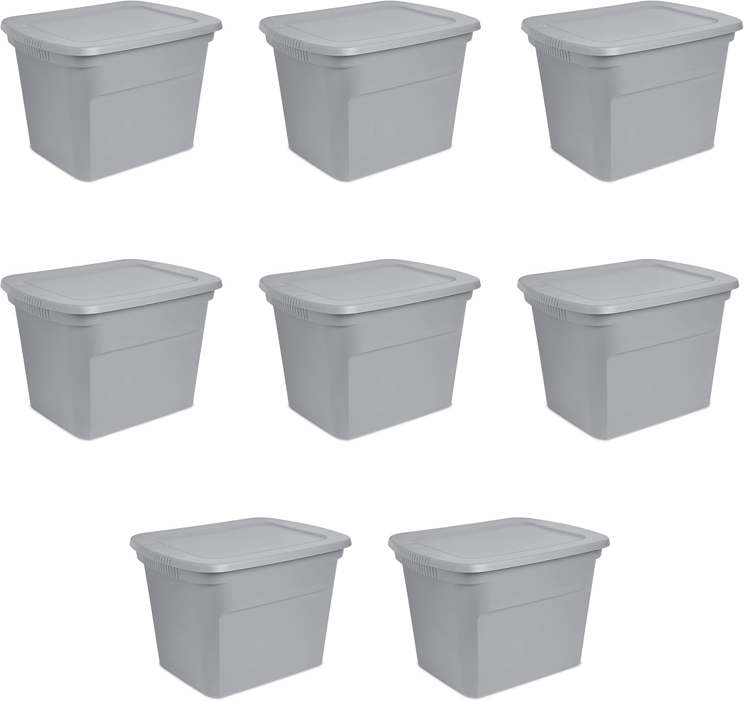 8 Pack Sterilite 18 Gal Storage Tote, Stackable Bin with Lid,Gray Base and Lid