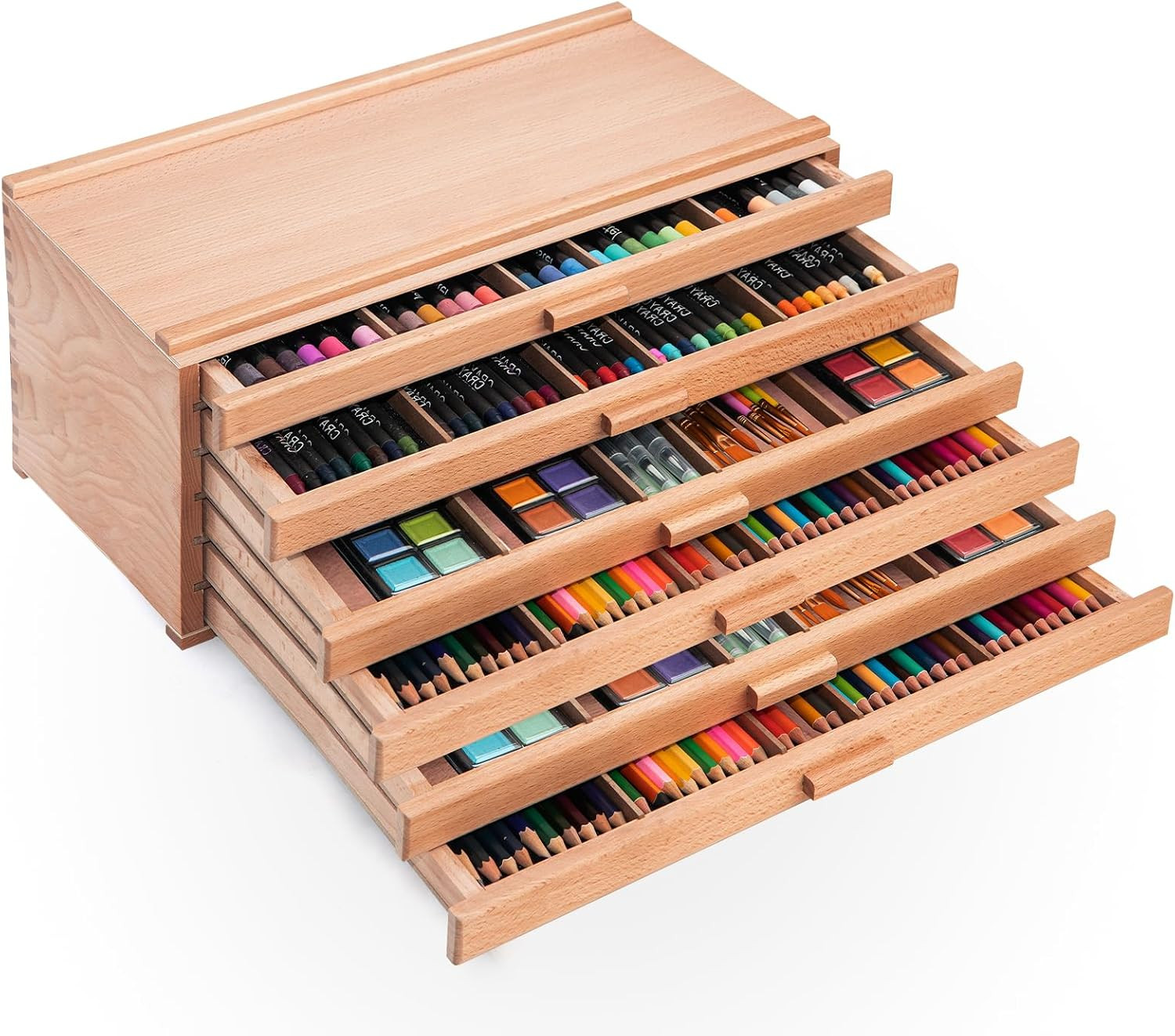 6 Drawer Wooden Pastel Storage Box | Portable Organizer Box for Pastels, Pencils