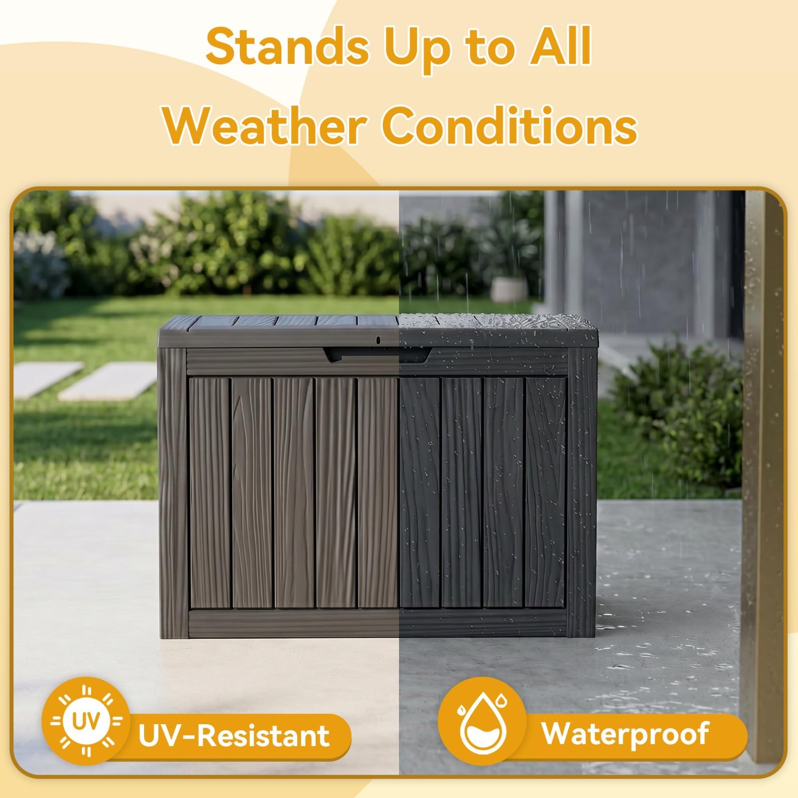50 Gallon Waterproof Outdoor Storage Box, Lockable Patio Container for Tools & S