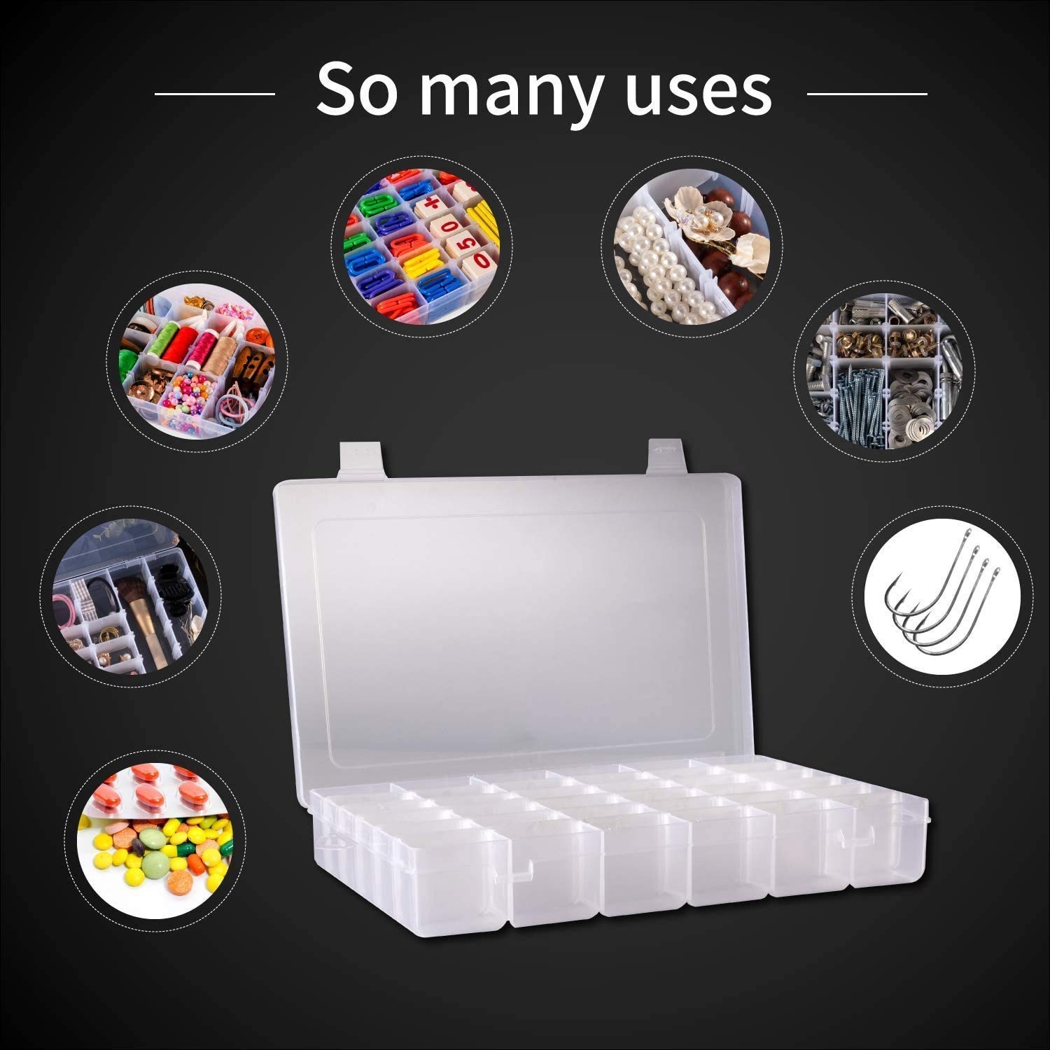 Plastic Organizer Container Box 36 Compartments Jewelry Storage Box with Adju…